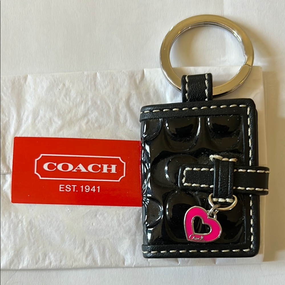 Coach Black Patent Leather Keychain purse charm Fob picture holder